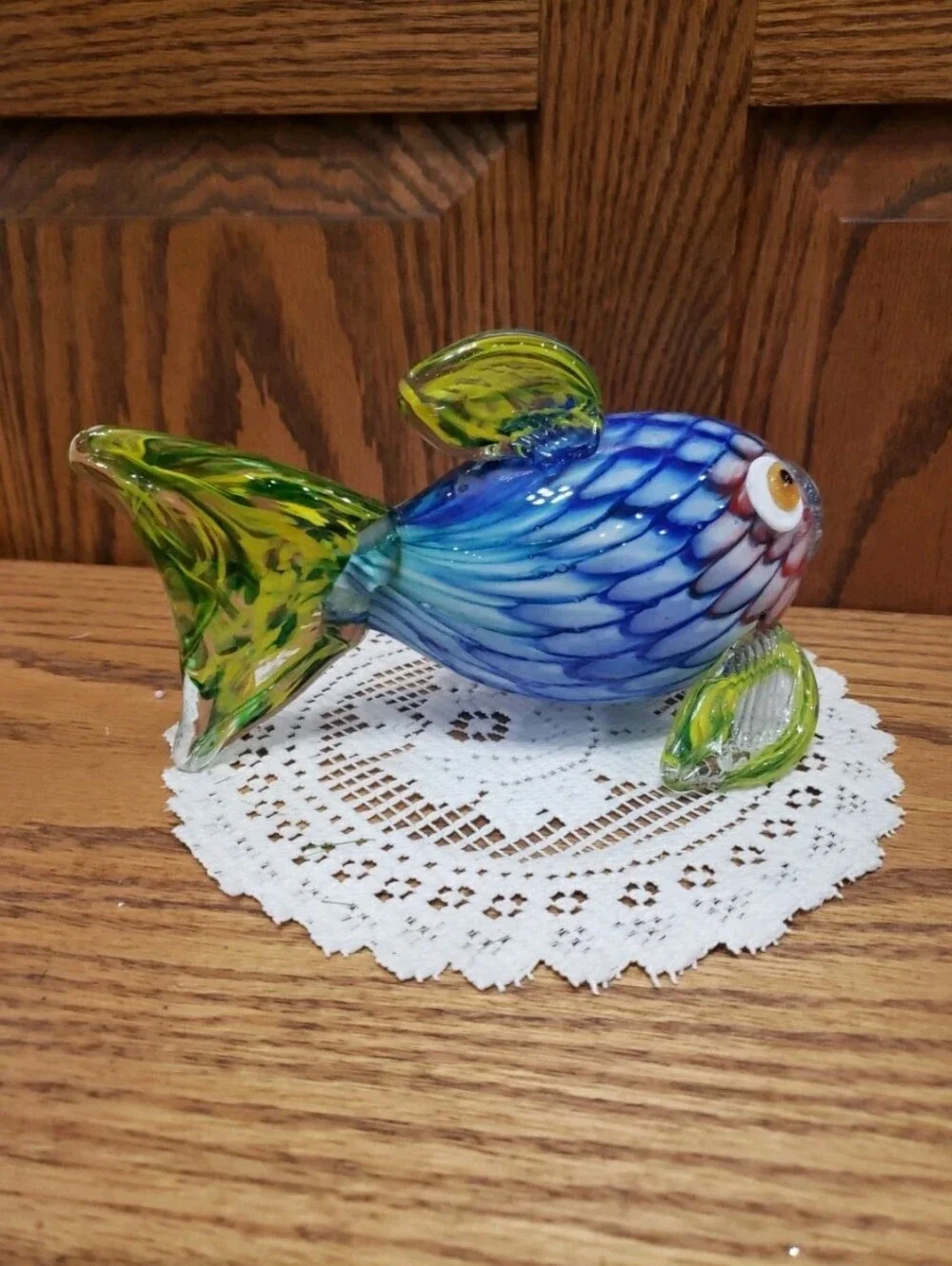Murano Style Blue Yellow/Green Glass Fish Nautical Beach Coastal Decor